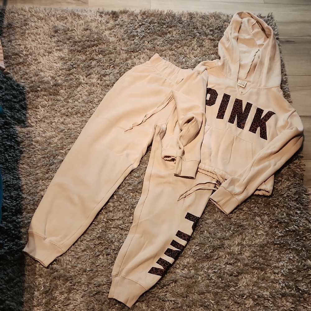 PINK Blush Beige Hoodie & Jogger Set